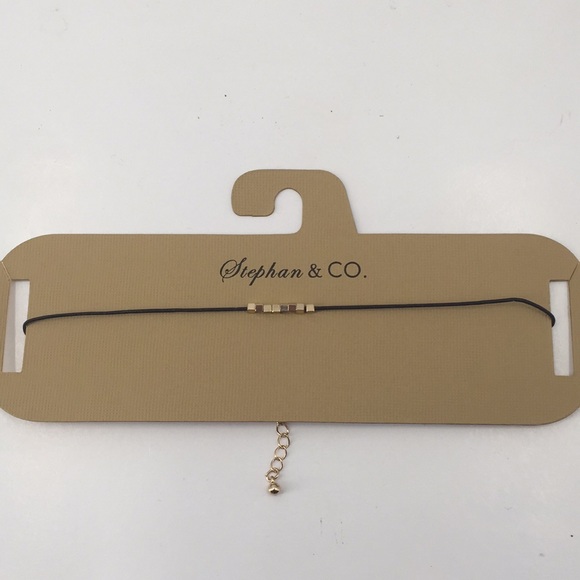 NWT bg thin leather choker square beads black gold - Picture 4 of 6